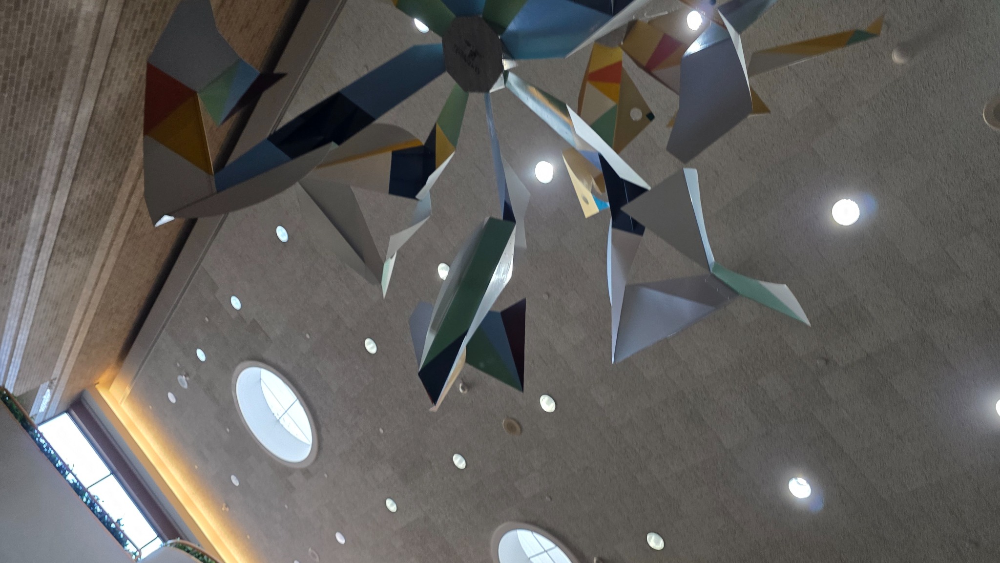 Looking up at the sculpture in the hospital lobby.