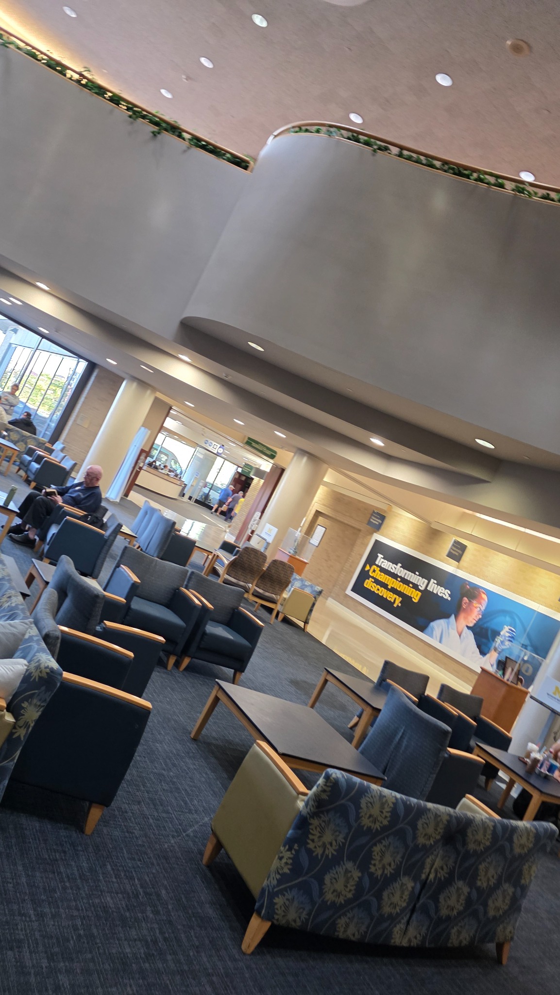 Seating and artwork in the main lobby